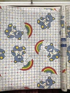 Vintage 1980s Vinyl Liner Teddy Bears And Rainbows KitchenLiner 18”x40” Lot Of 2 - Picture 1 of 6