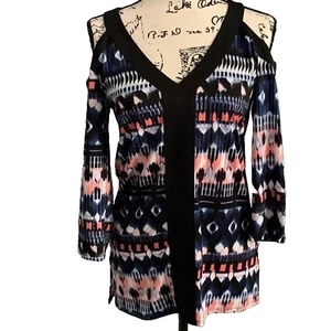 Time Line 3/4 Sleeve, Women's Blouse SZ Small, Black and Pink Design - Picture 1 of 3