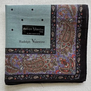 Vintage Handkerchief Polka Dot Border Paisley Pocket Square Gray Green Cotton 19 - Picture 1 of 3