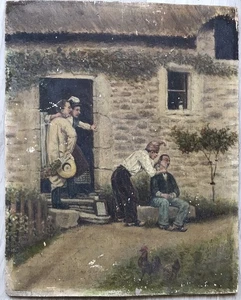 Tableau Peinture Ancienne Huile Paysage personnage Début XIXème Siècle - Imagen 1 de 13