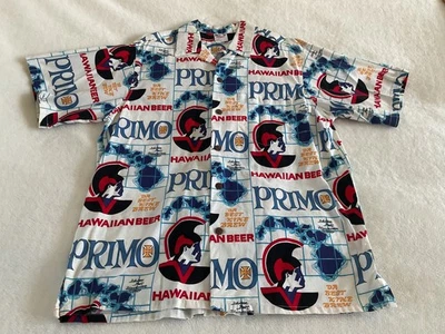 Camisa de algodón vintage GO BAREFOOT PRIMO BEER talla grande hawaiana con botones  Foto 1 de 4