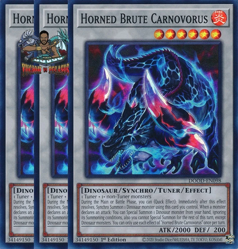 Yugioh! 3x Horned Brute Carnovorus DOOD-EN098 Super Rare 1st Ed NM - Image 1 of 1