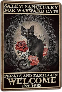 Letrero de metal vintage de Halloween gato negro 8x12 arte de pared decoración regalo - Imagen 1 de 9