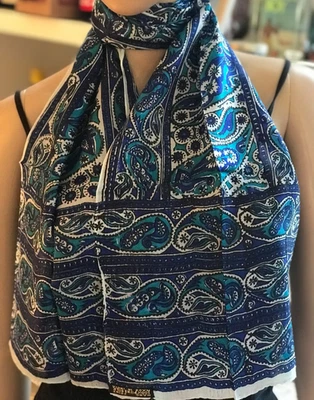 Bufanda vintage de seda con estampado floral/paisley 62""X10"" hecha a mano Foto 1 de 4