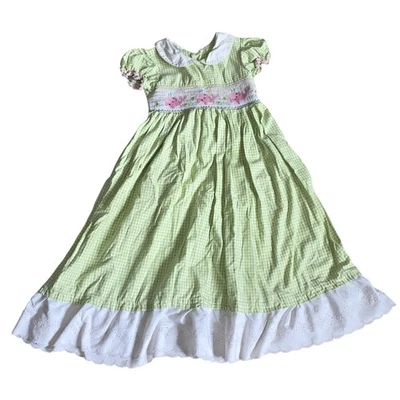 Marmellata Classics Smocked Green/White Checked Dress Peter Pan collar Girls 8 - Image 1 of 4