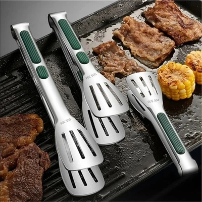 Anti-Slip Stainless Steel Kitchen Food Tongs Grill Meat Bread Serving Clip - image 1 of 4
