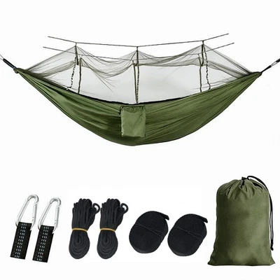 Army Green Outdoor Portable Camping Hammock with Tree Straps&Carry Bag 260x140cm - Image 1 of 4
