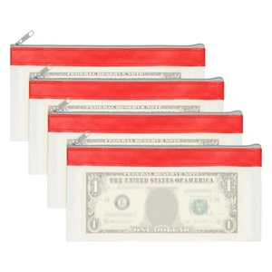 Bolsas de dinero de 8,5x4 pulgadas con cremallera, 4 piezas bolsa de efectivo transparente, roja - Imagen 1 de 6