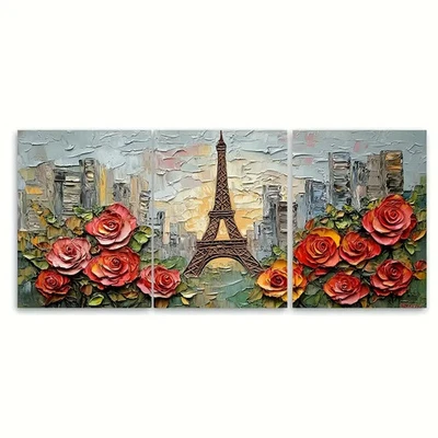3pcs Paris Oil Painting Eiffel Tower Impasto Metal Print Ready to Hang Art - Image 1 of 4
