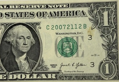 Birthday Note December 21 2007 Fancy Serial Number One Dollar BillC200072112B FW - Image 1 of 4