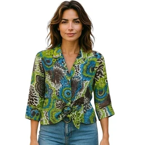 Lafayette 148 New York Floral Doodle Linen Blouse Women's Size 2 Small - Picture 1 of 7