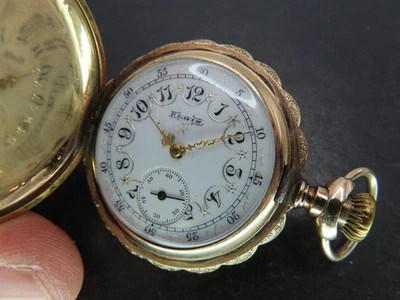 Reloj de Bolsillo 1900 Elgin 198, Esfera Elegante 7j 0s, 25 Años Lleno de Oro Caza, Funciona Foto 1 de 4