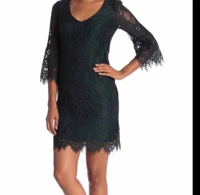 Vestido Trina Turk Para Mujer MLos Angeles Negro Encaje Crochet Forrado Mangas Campana 3/4 Foto 1 de 2