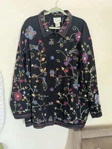 The Quaker Factory Floral Butterfly Size 3X Beaded Embroidered Black Jacket WOW - Picture 1 of 17