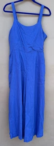 Cynthia Rowley Jumpsuit 100% Leinen weites Palazzobein blau Gr. 6 Taschen gesmokt - Bild 1 von 14