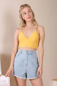 Lilou Sleeveless Yellow Spaghetti Strap Crop Top - Picture 1 of 11