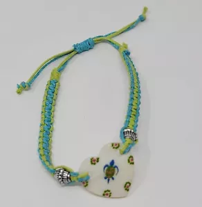 Herz Armband Türkis Gelb Geflochtene Kordel Handbemalt Schildkröte Strandschmuck  - Bild 1 von 5