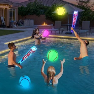 Pool Toys Beach Game Inflatable Baseball with LED Light-Up Glow in Dark Bat Ball - Picture 1 of 7