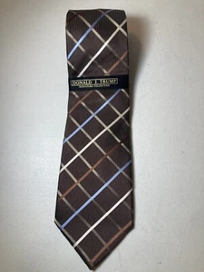 NWT Donald J Trump signature collection Tie Brown blue ivory cross stripe - Picture 1 of 8