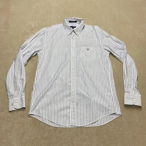 Gant Pinpoint Oxford Button-Down Shirt Men's Large Regular Pin Stripe White Blue - Picture 1 of 14