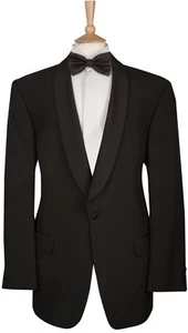 Black Dinner Jacket Shawl Collar Tuxedo Blazer Satin Lapel Evening Formal Cruise - Picture 1 of 5