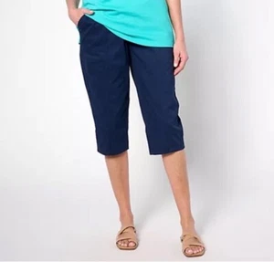 Denim & Co Easywear Twill Regular Ribbed Waistband Skimmer Navy Small A633292 - Picture 1 of 5
