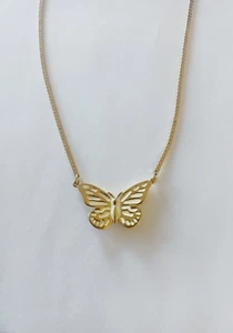 Vintage Monet Butterfly Gold Tone White Enamel Necklace - Picture 1 of 11