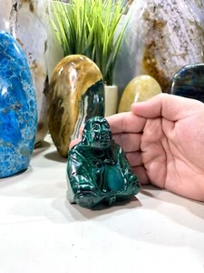 Malachite Buddha Carved Solid Natural Crystal Statue 3”x 2.5” Zenda Imports - Picture 1 of 9