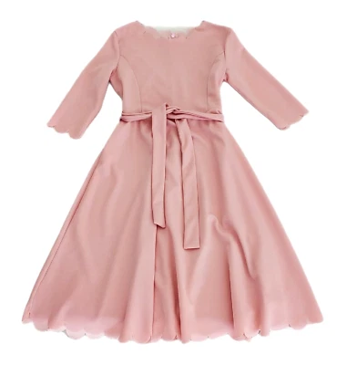 Girl's SHEIN 3/4 Sleeve Ocassion Scalloped Edge Dusty Pink A-line Belted Dress - Image 1 of 4