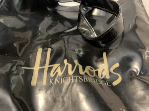 Vintage 1960s Harrods Knightsbridge Black Rubber Plastic Shopping Bag - Picture 1 of 3