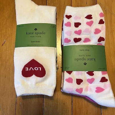 ¡Nuevo! Kate Spade 2 Paquetes de 3 (6 Pares) Calcetines Crew Rosa Blanco Love Hearts, KSNY Foto 1 de 4