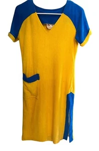 VTG MR.B’s California RETRO TERRY CLOTH TOWEL MINI DRESS COVER UP YELLOW SZ M - Picture 1 of 4