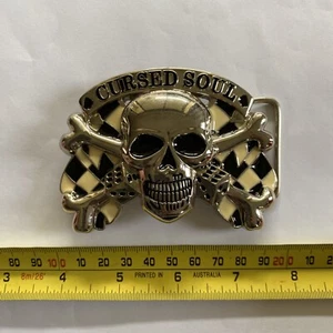 Belt Buckle - SKULL CURSED SOUL  - Custom Made, Fit 4 cm Belt, DIY, No Belt - Picture 1 of 2