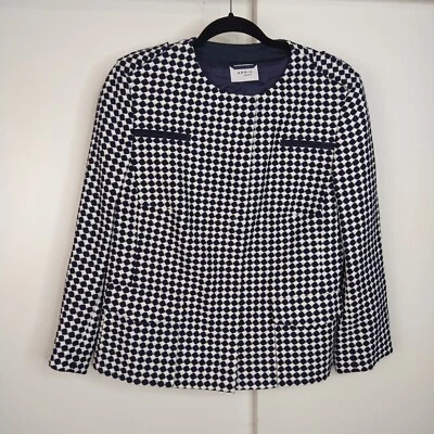 Blazer Akris Punto Mezcla de Lana Geométrico con Cremallera para Mujer Talla 12 Azul Marino Blanco Foto 1 de 4