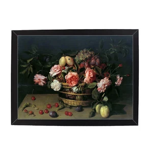 Stillleben Ölgemälde Vintage Blume und Obst Kunstdruck Poster Wanddeko Kunst - Bild 1 von 6