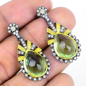 Peridot Druzy Gemstone Solid Sterling Silver Drop New Wedding Earrings Jewelry - Picture 1 of 7