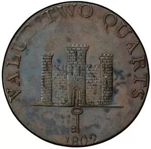 GIBRALTAR 2 Quarts 1802 AU 'Castle & Rock' Plain Border Rare! Free Shipping - Picture 1 of 2