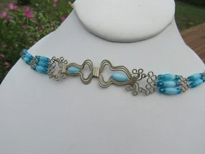 Peruvian Ocean Blue Beaded Alpaca Silver Choker/Necklace - Picture 1 of 4