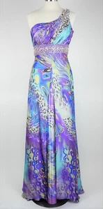 Tony Bowls Women's 8 Purple & teal satin one shoulder beaded formal dress maxi - Picture 1 of 12