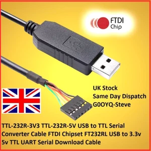 USB - TTL-232R-3V3 5v USB to TTL Serial Converter Cable FTDI Chipset FT232RL - Picture 1 of 11