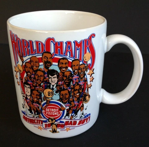 Vintage 1989 NBA World Champions Detroit Pistons Mug/Cup Motor City Bad Boys Cover