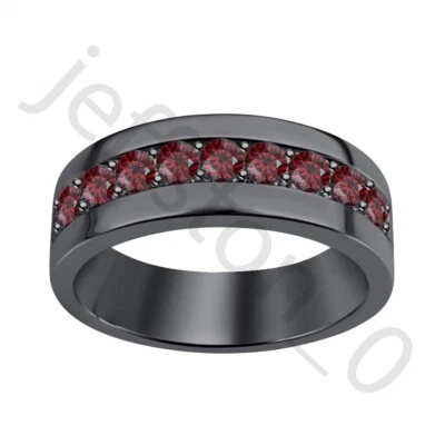 Anillo de boda para hombre de oro negro de 14 quilates granate rojo creado en laboratorio de 0,45 quilates Foto 1 de 4