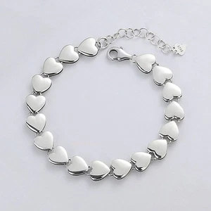 Real S925 Sterling Silver Bracelet Women's Polish Surface Loving Heart Link 7''L - Picture 1 of 10