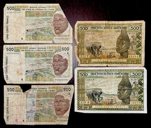 WEST AFRICAN STATES 1959 & 2002 500 Francs 5 Banknotes - Picture 1 of 2