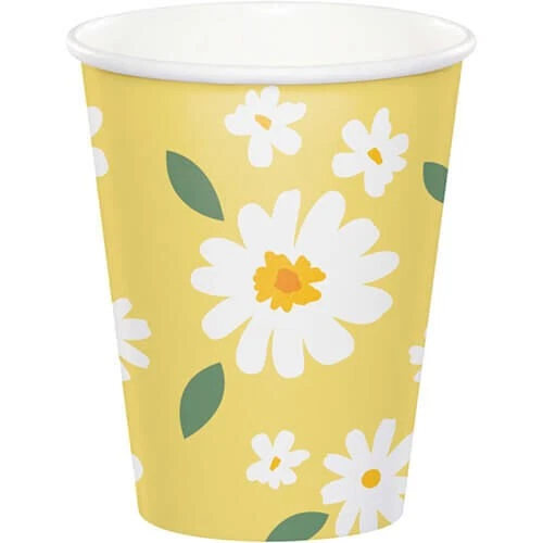 Sweet Daisy Paper Cups 8 Pack 266ml Birthday Party Supplies Tableware - Image 1 of 1