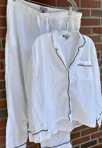Conjunto de pijama de popelina de algodón blanco J Crew de extremo a extremo blanco L - Imagen 1 de 8
