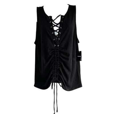 Camiseta sin mangas Torrid ajustada súper suave acanalada con cordones acanalada corbata frontal talla 2 bruja Foto 1 de 4