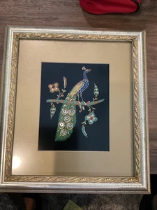 Vintage Razia Zardozi indische Stickerei Wandbild gerahmt Handarbeit auf Samt - Bild 1 von 13