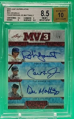 2023 Leaf Superlative MV3-12 R. YOUNT/C. RIPKEN/D. MATTINGLY AUTO 7/9 BGS 8.5/10 - Image 1 of 2