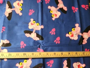 Pink Panther Blue Cotton Sewing Craft Fabric 28" Vintage New - Picture 1 of 1